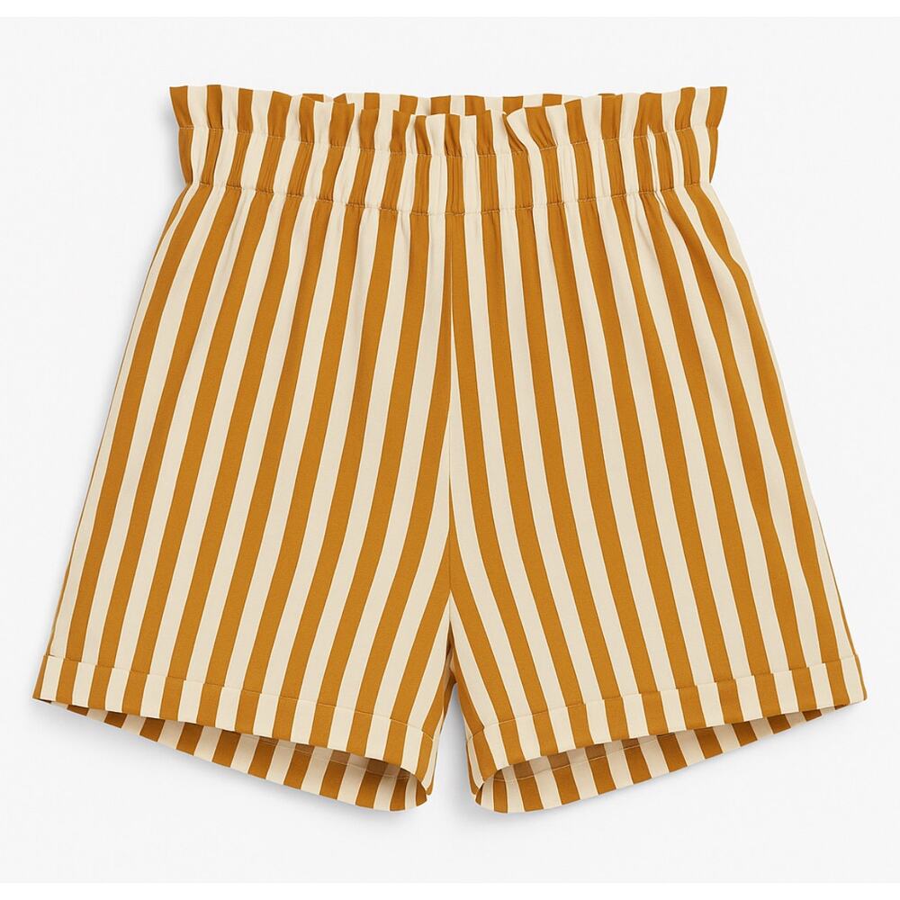 Women’s Paperbag Waist Striped Shorts M Brown White High Rise Pull On Summer